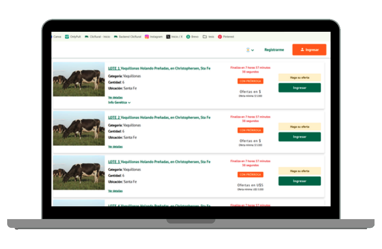 Panel de preofertas en la web